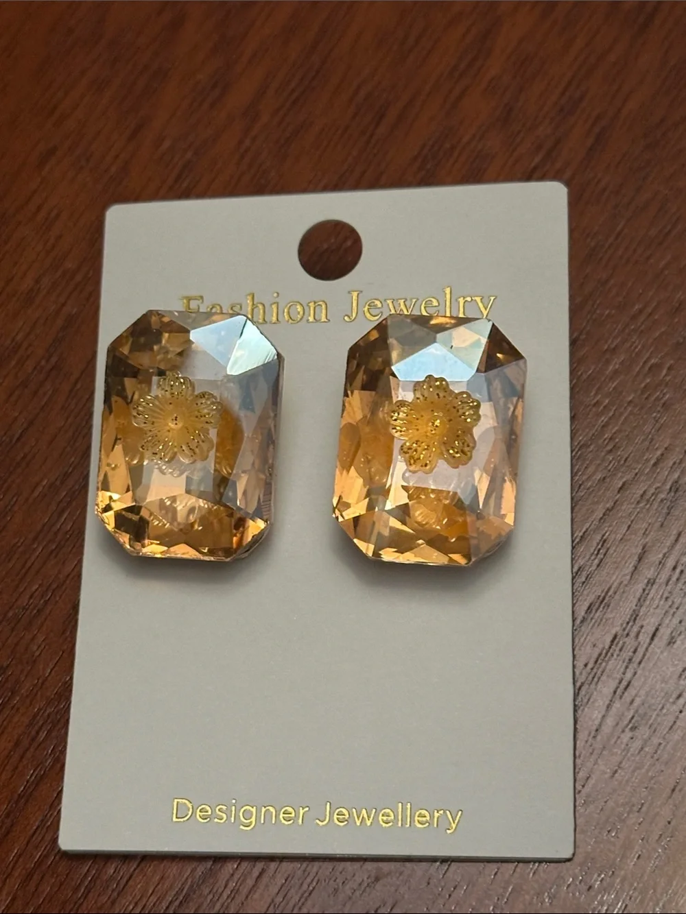 Fashion Jewelry Champagne Amber Faceted Crystal Stud Earrings